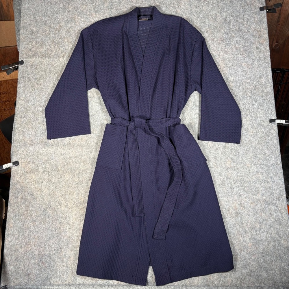 Melsimo Waffle Robe Unisex M/L Navy Blue Turkish Cotton Spa Loungewear Kimono